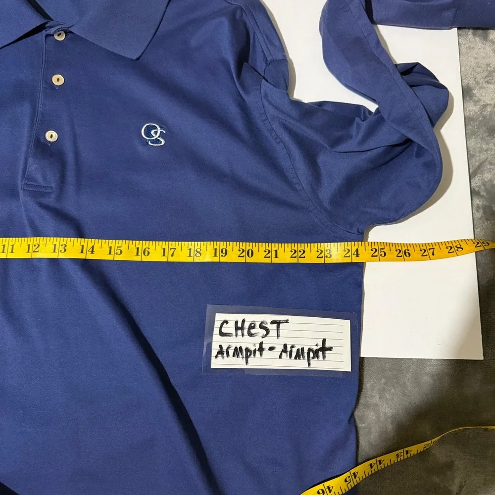 Peter Millar Polo Shirt Mens XL Blue Long Sleeve Cotton GS Logo Casual Golf